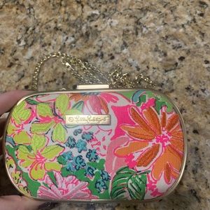 Lilly Pulitzer gold chain embroidered purse